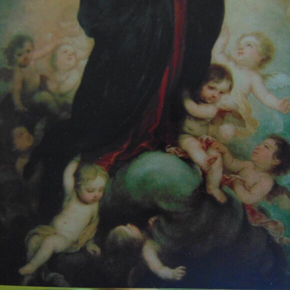 Mary holding Baby Jesus, Surrounded by Angels, Vintage Gold Metal Frame. 8 x 10 - Picture 4 of 10